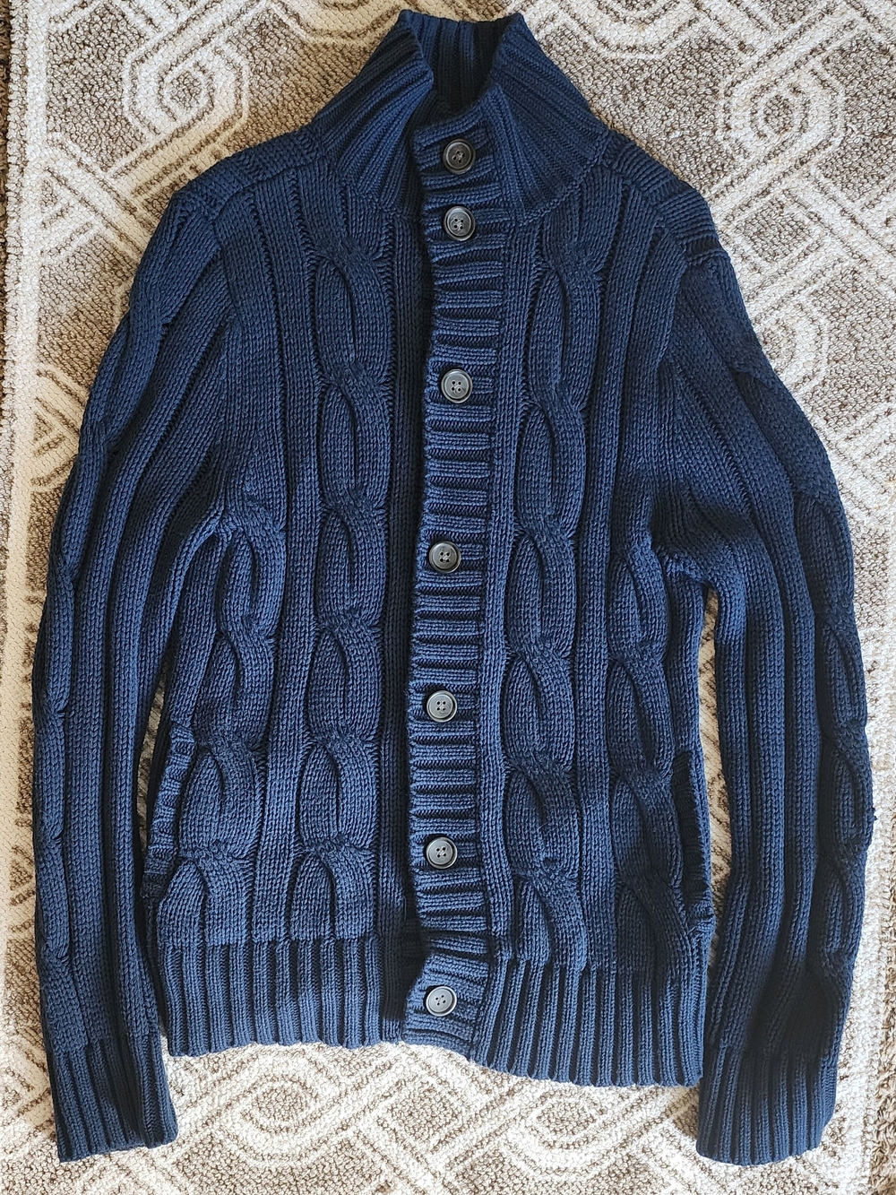 Express Men's Navy Cable Knit Button-Up Cardigan